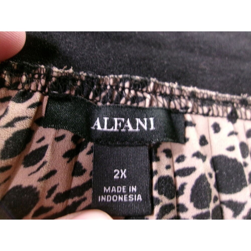 Alfani Skirt Women 2X Pleated Animal Print Midi Elastic Waist Brown Black Hem - Picture 4 of 7